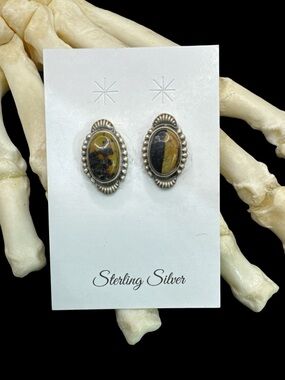 New Navajo Sterling Silver Blackjack Turquoise Post Earrings Sterling